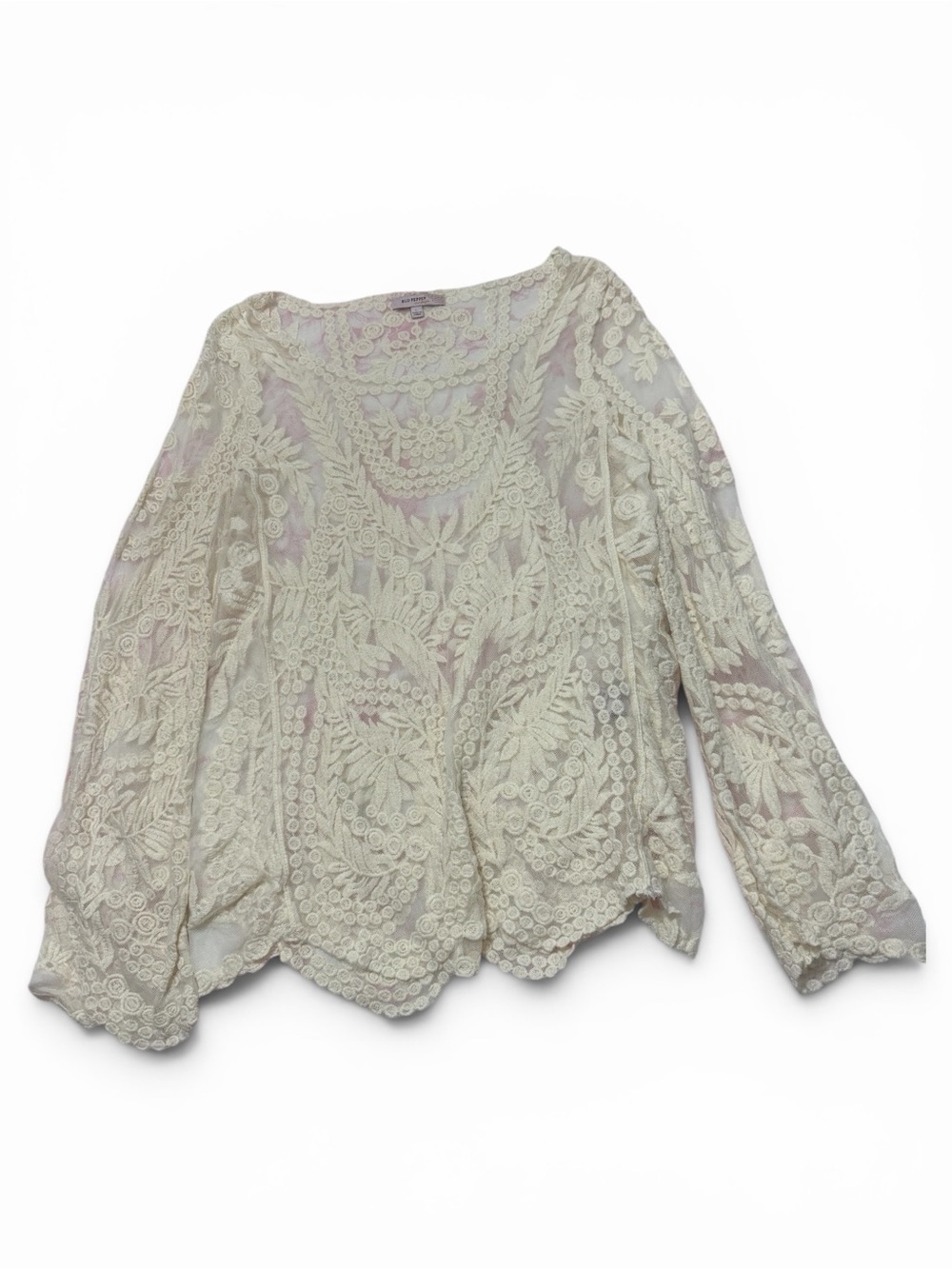 Blu Pepper Vintage Cream Lace Long-Sleeve Embroidered Blouse